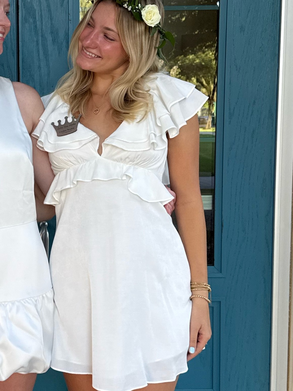 Women's White Ruffle Mini Dress - Elegant Summer Style